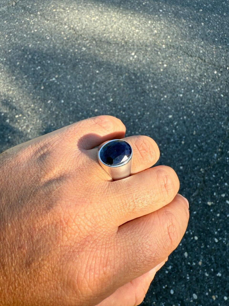 Beverly Hills Swag Ring - 925 Silver - Genuine Blue Sapphire Stone