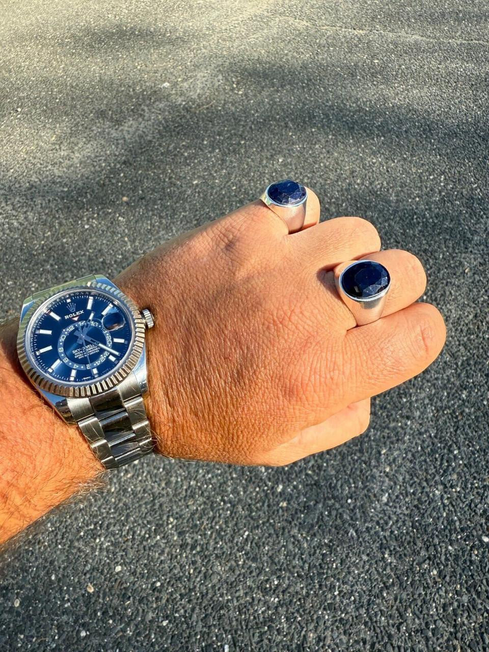 Beverly Hills Swag Ring - 925 Silver - Genuine Blue Sapphire Stone
