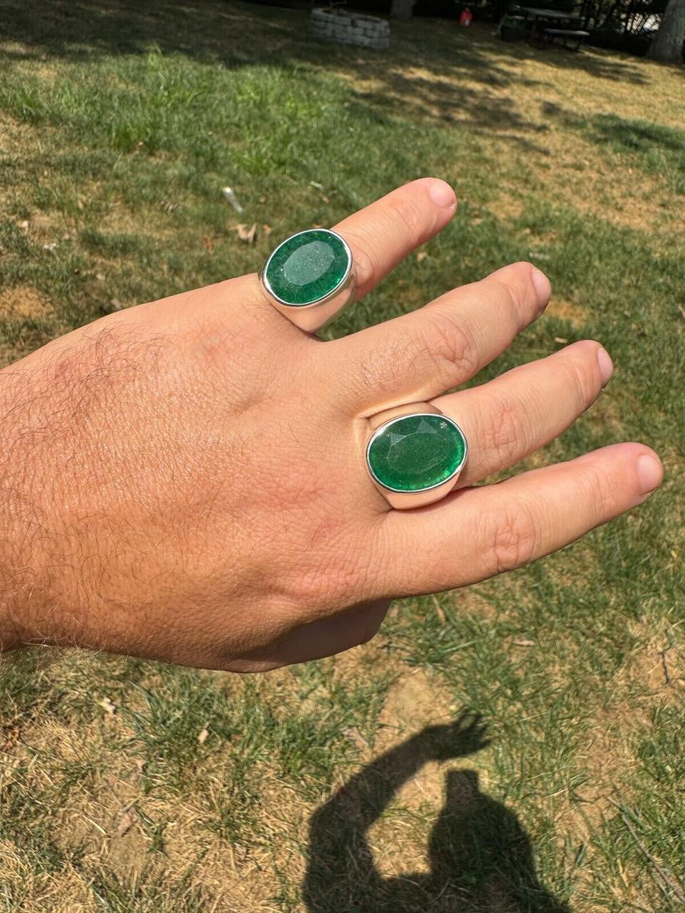 Hollywood Swag Ring - 925 Silver - Genuine Green Emerald Stone