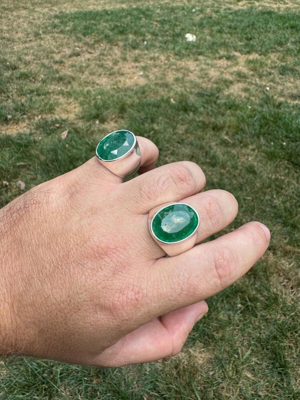 Hollywood Swag Ring - 925 Silver - Genuine Green Emerald Stone