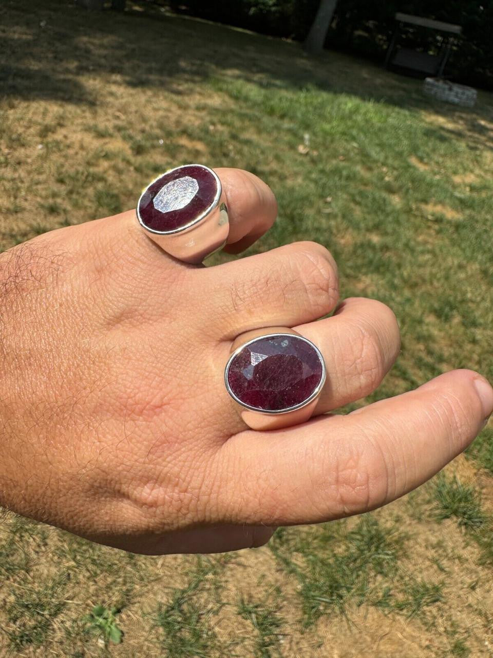 Hollywood Swag Ring - 925 Silver - Genuine Red Ruby Stone