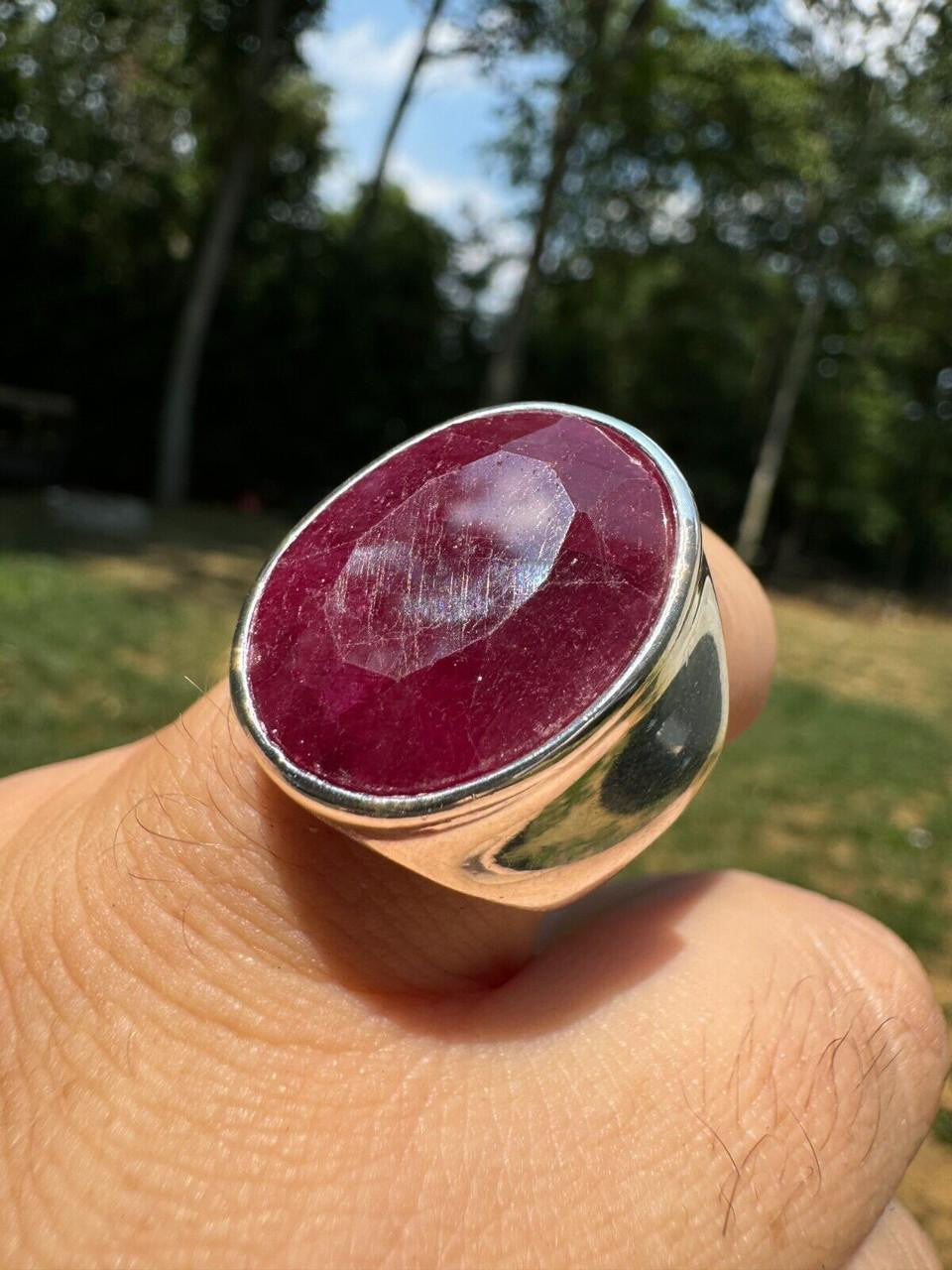 Hollywood Swag Ring - 925 Silver - Genuine Red Ruby Stone