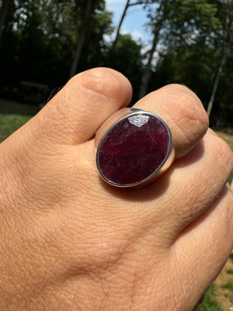 Hollywood Swag Ring - 925 Silver - Genuine Red Ruby Stone