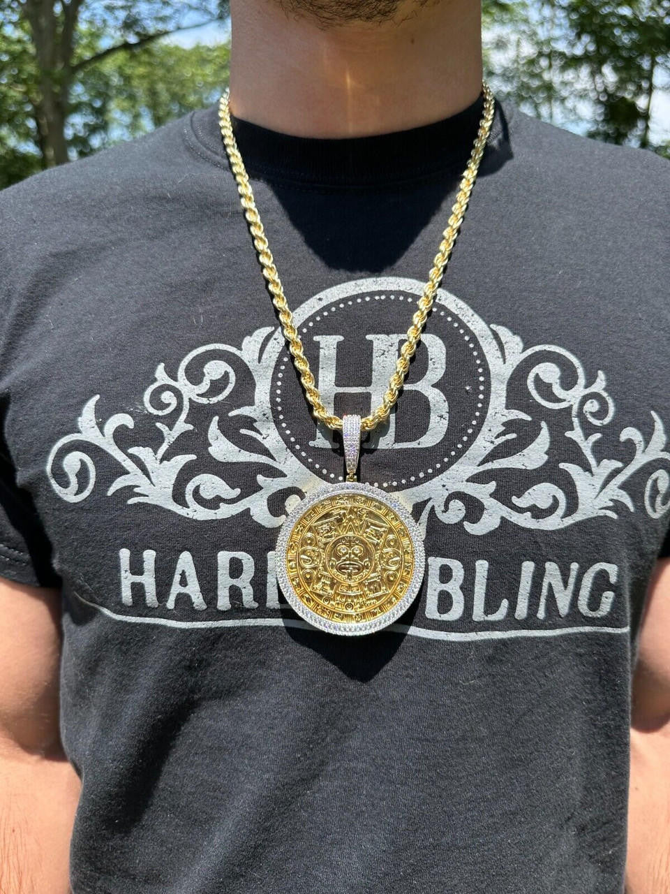 MOISSANITE Aztec Mayan Calendar Sun God Pendant - 14k Gold Vermeil Or 925 Silver - Large 2.5"