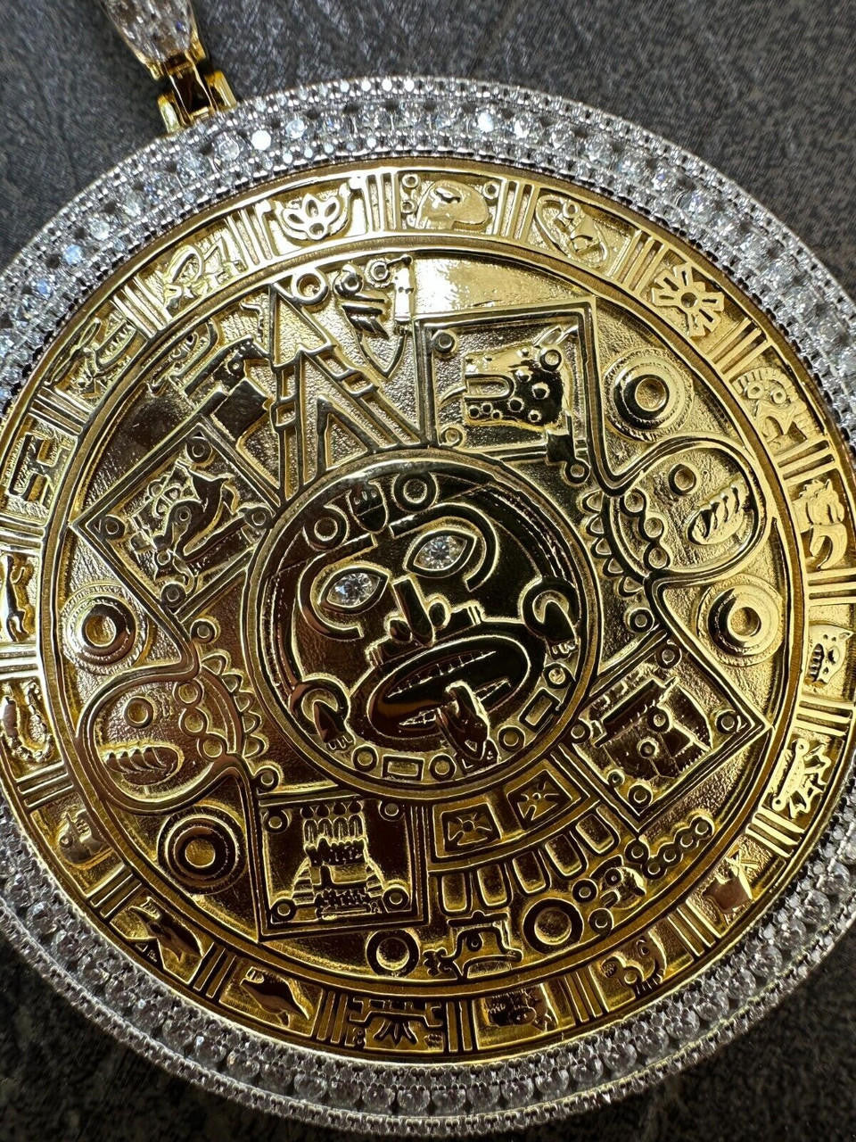 MOISSANITE Aztec Mayan Calendar Sun God Pendant - 14k Gold Vermeil Or 925 Silver - Large 2.5"