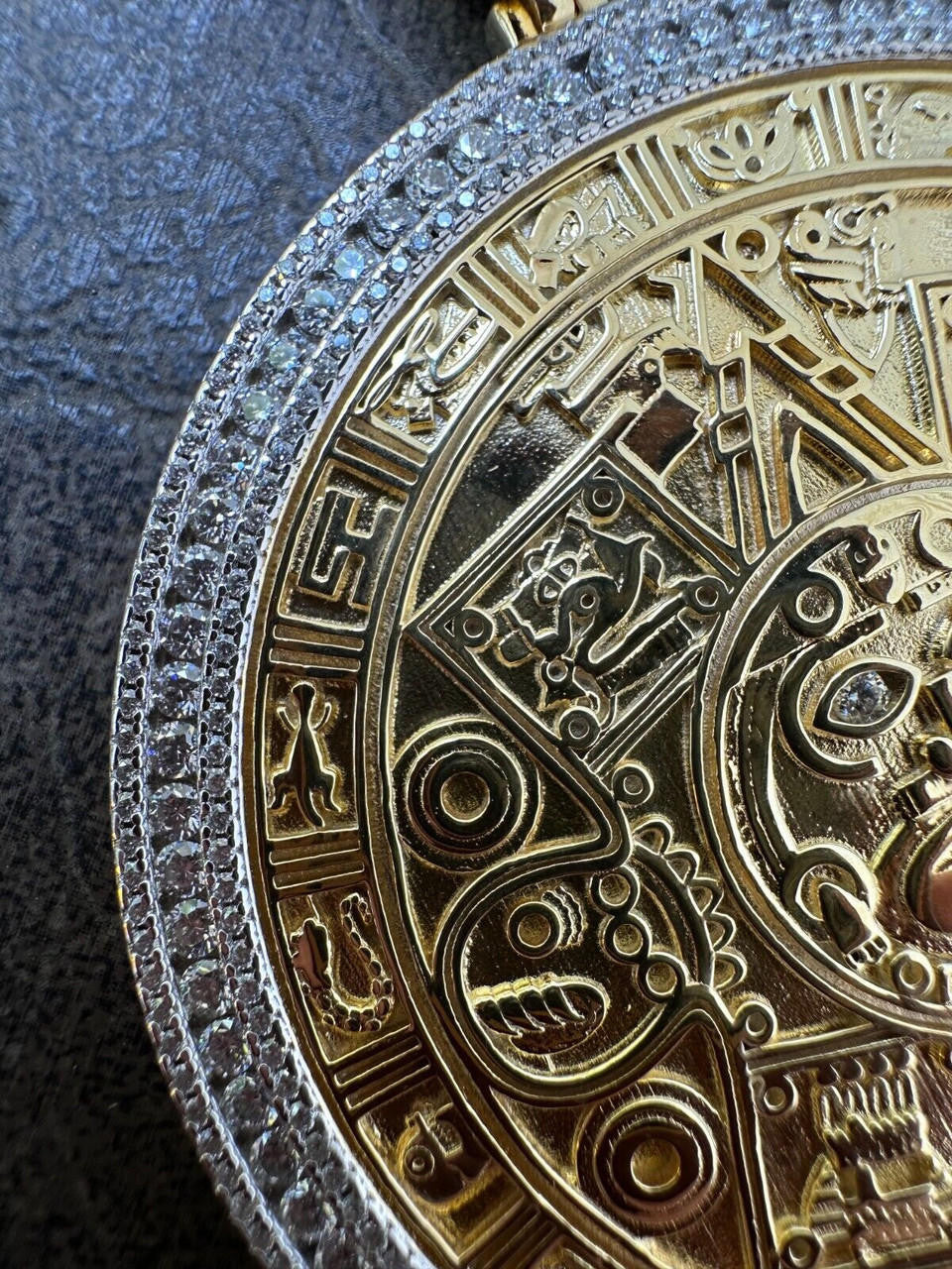 MOISSANITE Aztec Mayan Calendar Sun God Pendant - 14k Gold Vermeil Or 925 Silver - Large 2.5"