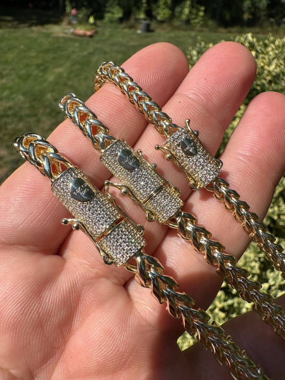 MOISSANITE CLASP Franco Bracelet - 14k Gold Plated Stainless Steel - 7.5"-8.5" - 4mm-6mm