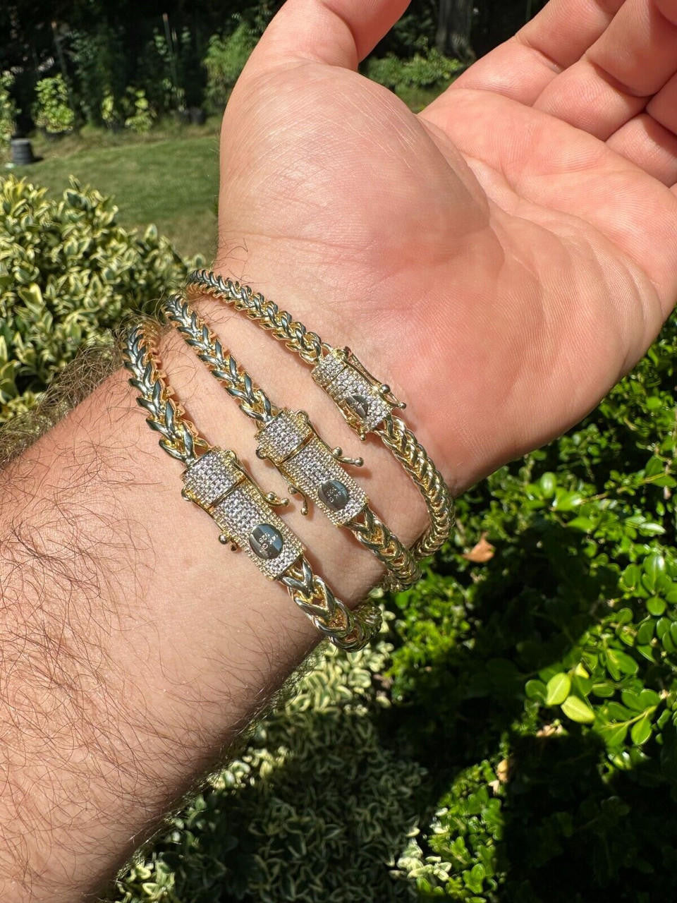 MOISSANITE CLASP Franco Bracelet - 14k Gold Plated Stainless Steel - 7.5"-8.5" - 4mm-6mm