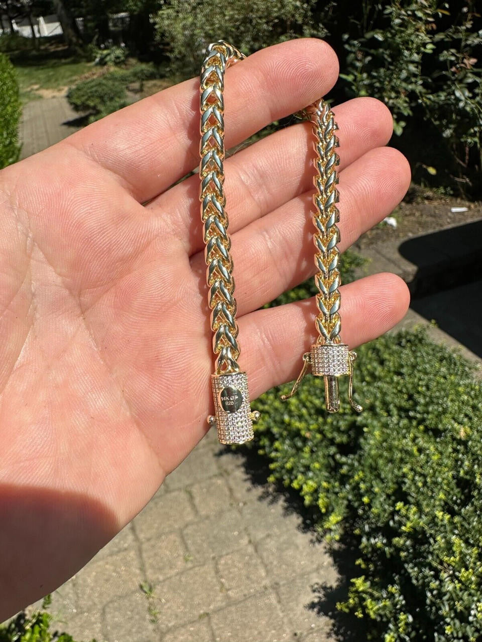 MOISSANITE CLASP Franco Bracelet - 14k Gold Plated Stainless Steel - 7.5"-8.5" - 4mm-6mm