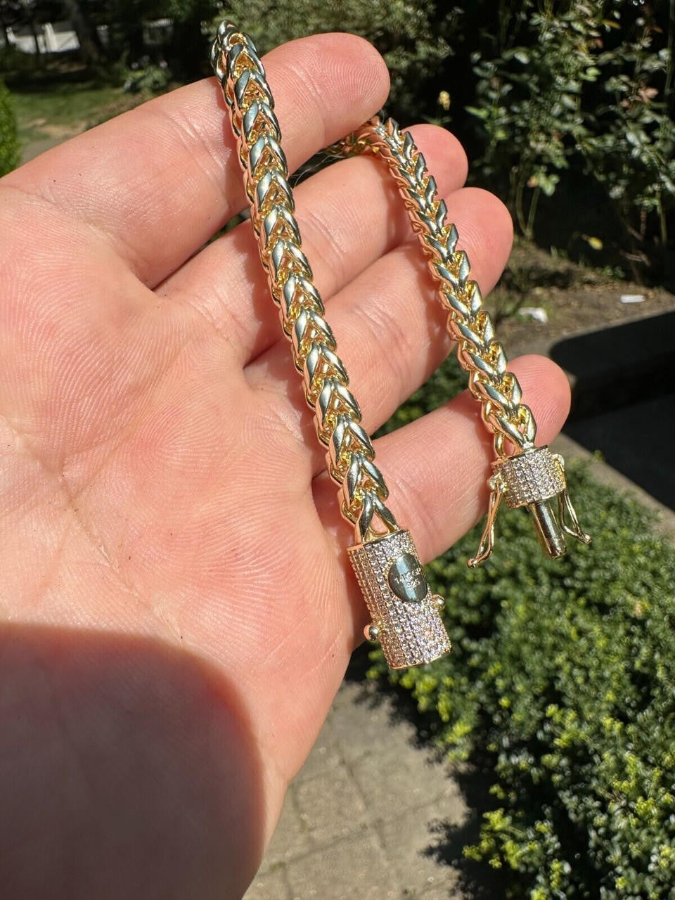 MOISSANITE CLASP Franco Bracelet - 14k Gold Plated Stainless Steel - 7.5"-8.5" - 4mm-6mm