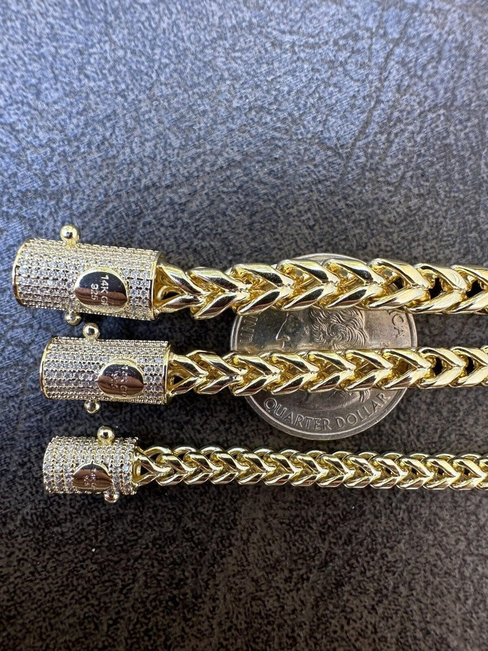 MOISSANITE CLASP Franco Bracelet - 14k Gold Plated Stainless Steel - 7.5"-8.5" - 4mm-6mm
