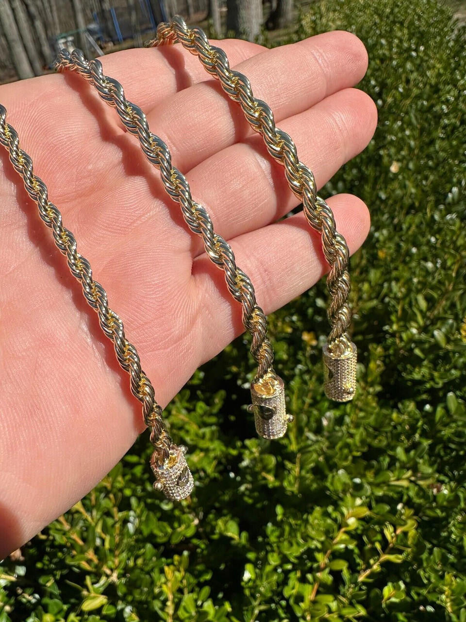 MOISSANITE CLASP Rope Bracelet - 14k Gold Plated Stainless Steel - 7.5"-8.5" - 4mm-6mm
