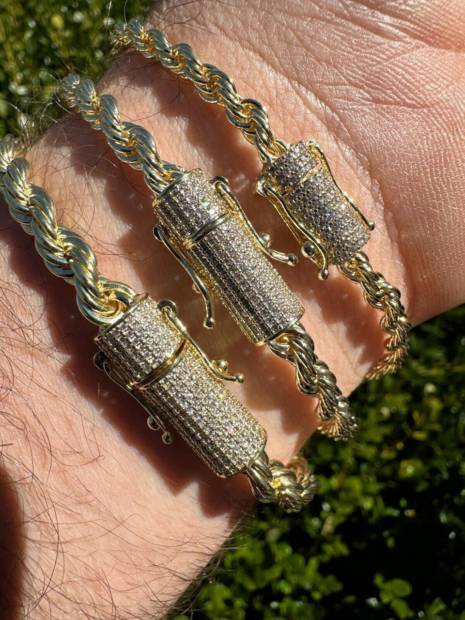 MOISSANITE CLASP Rope Bracelet - 14k Gold Plated Stainless Steel - 7.5"-8.5" - 4mm-6mm