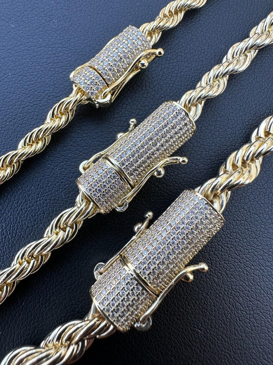 MOISSANITE CLASP Rope Bracelet - 14k Gold Plated Stainless Steel - 7.5"-8.5" - 4mm-6mm