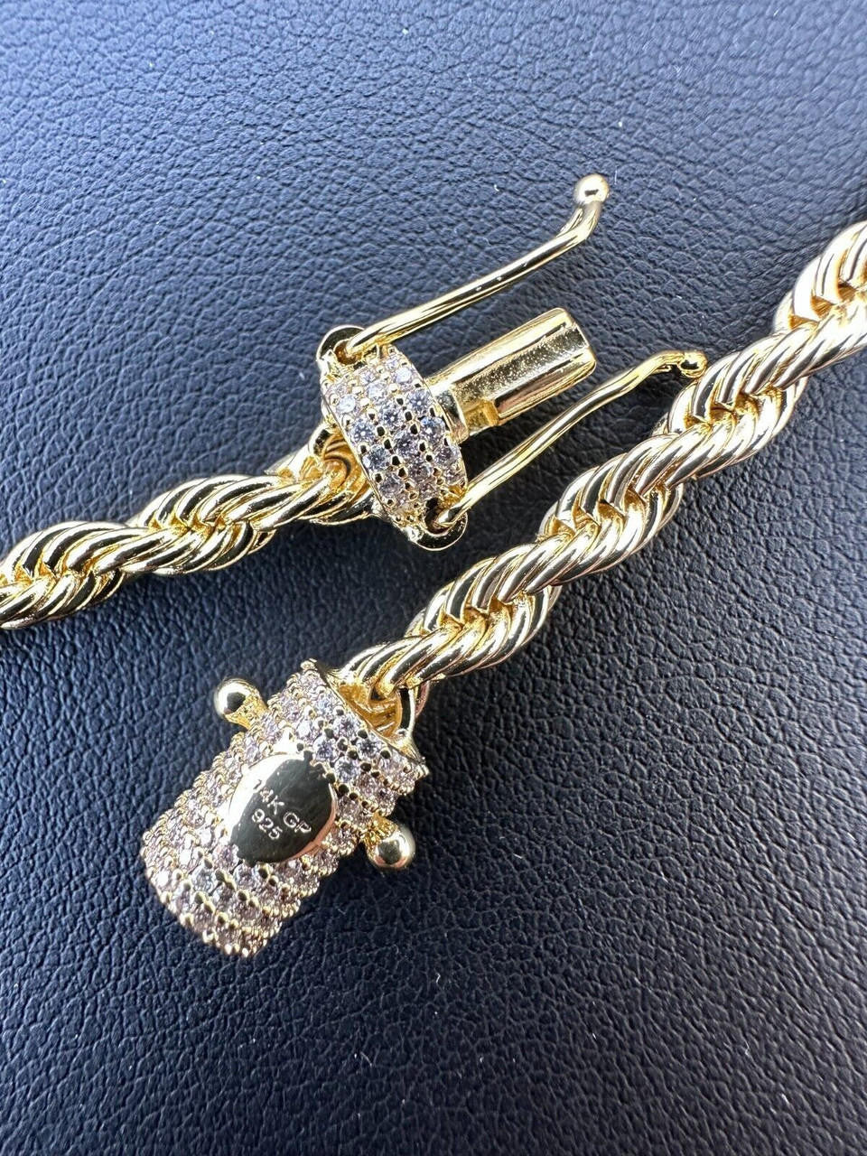 MOISSANITE CLASP Rope Bracelet - 14k Gold Plated Stainless Steel - 7.5"-8.5" - 4mm-6mm