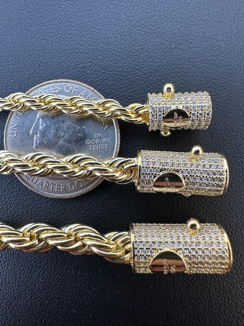 MOISSANITE CLASP Rope Bracelet - 14k Gold Plated Stainless Steel - 7.5"-8.5" - 4mm-6mm