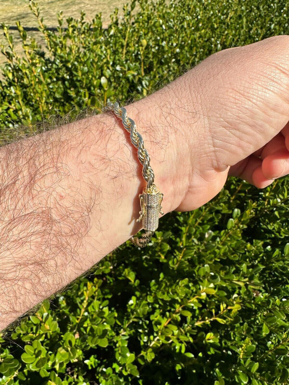MOISSANITE CLASP Rope Bracelet - 14k Gold Plated Stainless Steel - 7.5"-8.5" - 4mm-6mm