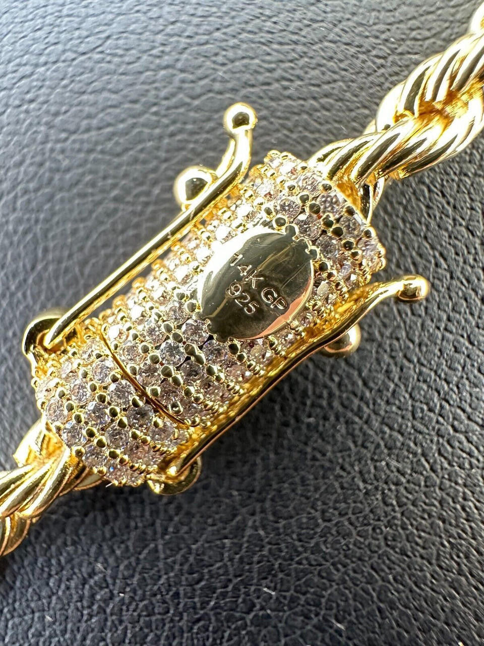 MOISSANITE CLASP Rope Bracelet - 14k Gold Plated Stainless Steel - 7.5"-8.5" - 4mm-6mm