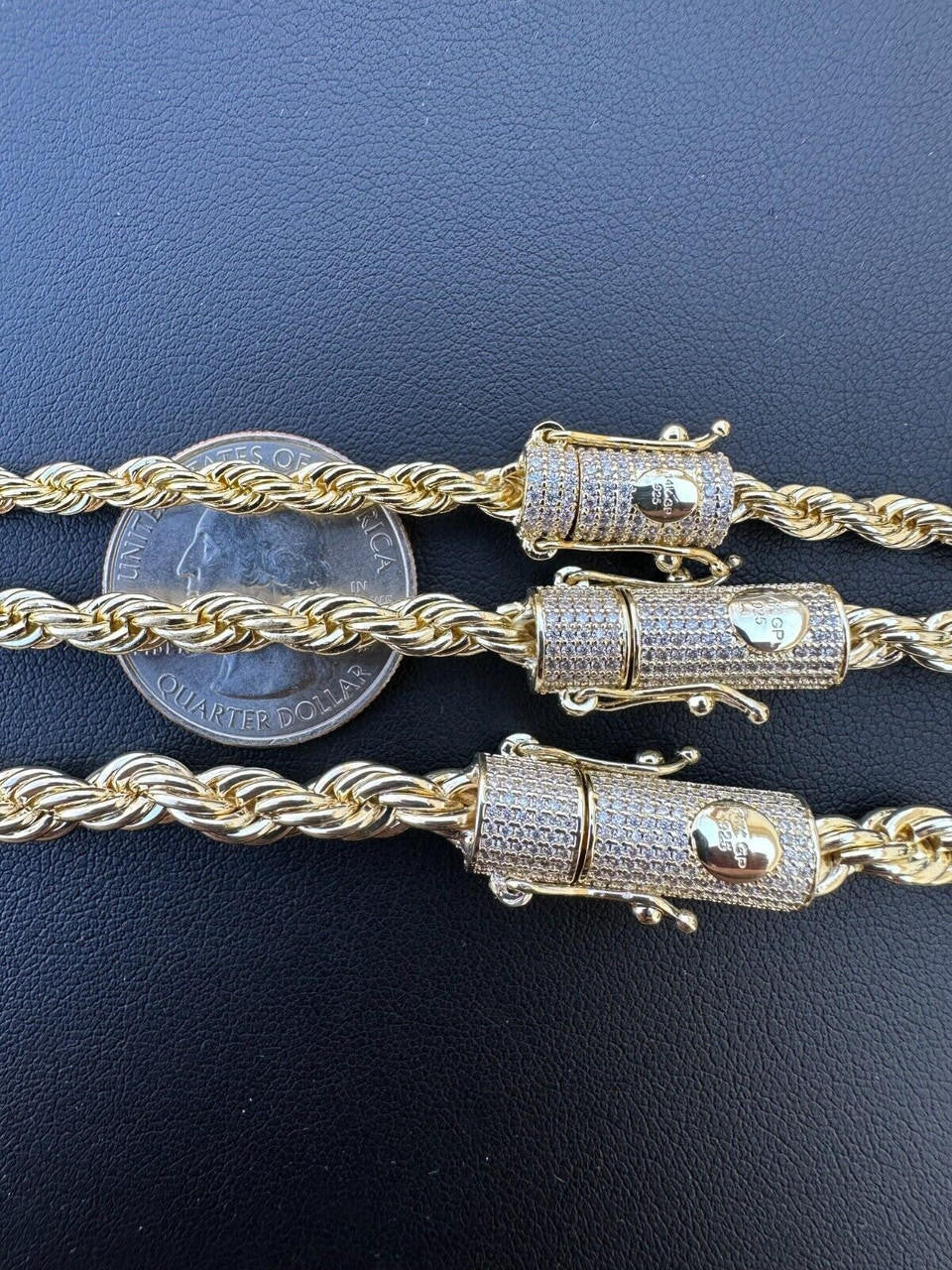 Iced MOISSANITE Clasp 14k Gold Over Stainless Steel Rope Chain Necklace Bracelet