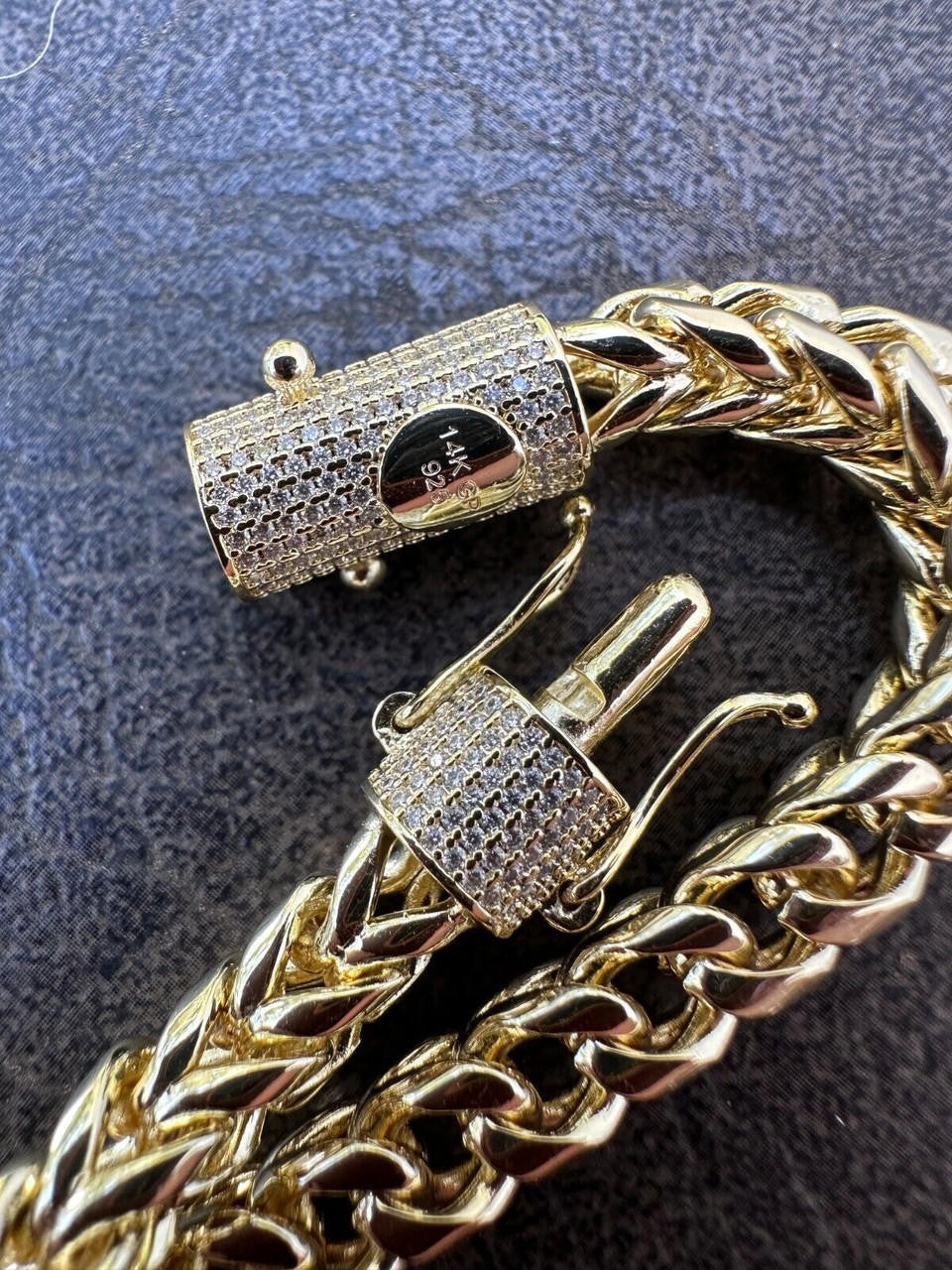 MOISSANITE CLASP Franco Chain Necklace - 14k Gold Plated Stainless Steel - 18"-30" - 4mm-6mm
