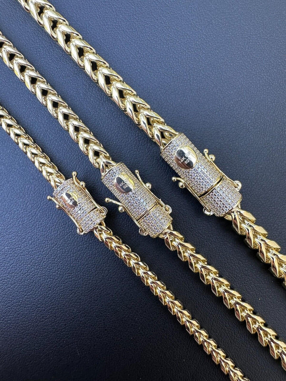 MOISSANITE CLASP Franco Chain Necklace - 14k Gold Plated Stainless Steel - 18"-30" - 4mm-6mm