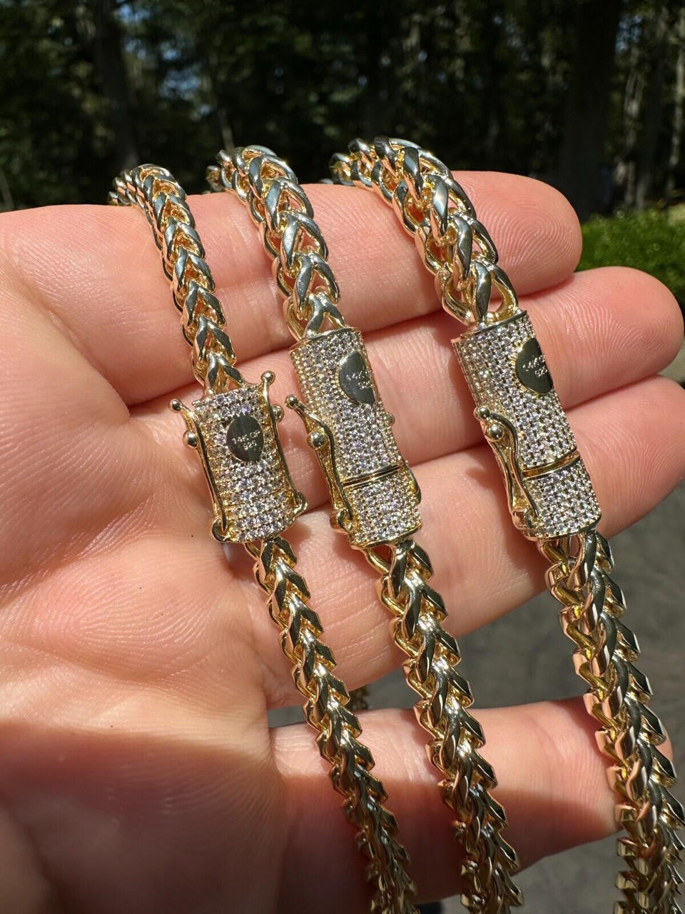 MOISSANITE CLASP Franco Chain Necklace - 14k Gold Plated Stainless Steel - 18"-30" - 4mm-6mm