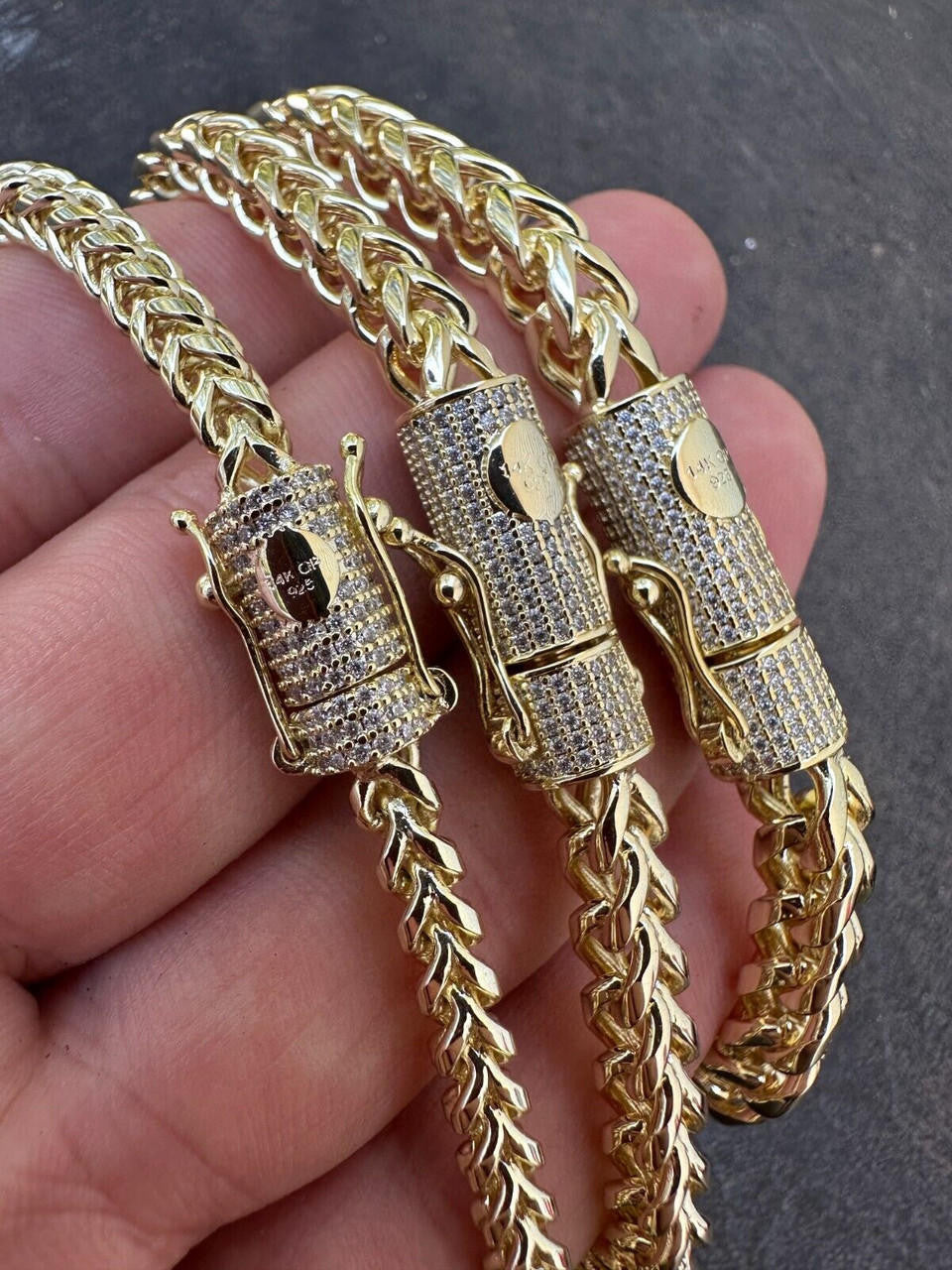 MOISSANITE CLASP Franco Chain Necklace - 14k Gold Plated Stainless Steel - 18"-30" - 4mm-6mm