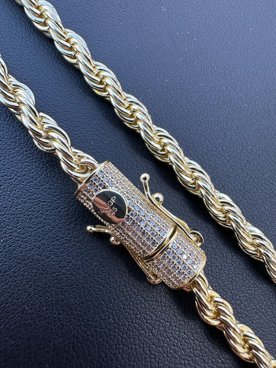 MOISSANITE CLASP Rope Chain Necklace - 14k Gold Plated Stainless Steel - 18"-30" - 4mm-6mm