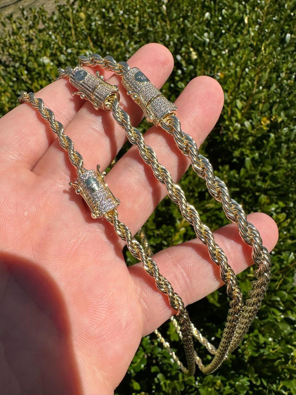 MOISSANITE CLASP Rope Chain Necklace - 14k Gold Plated Stainless Steel - 18"-30" - 4mm-6mm