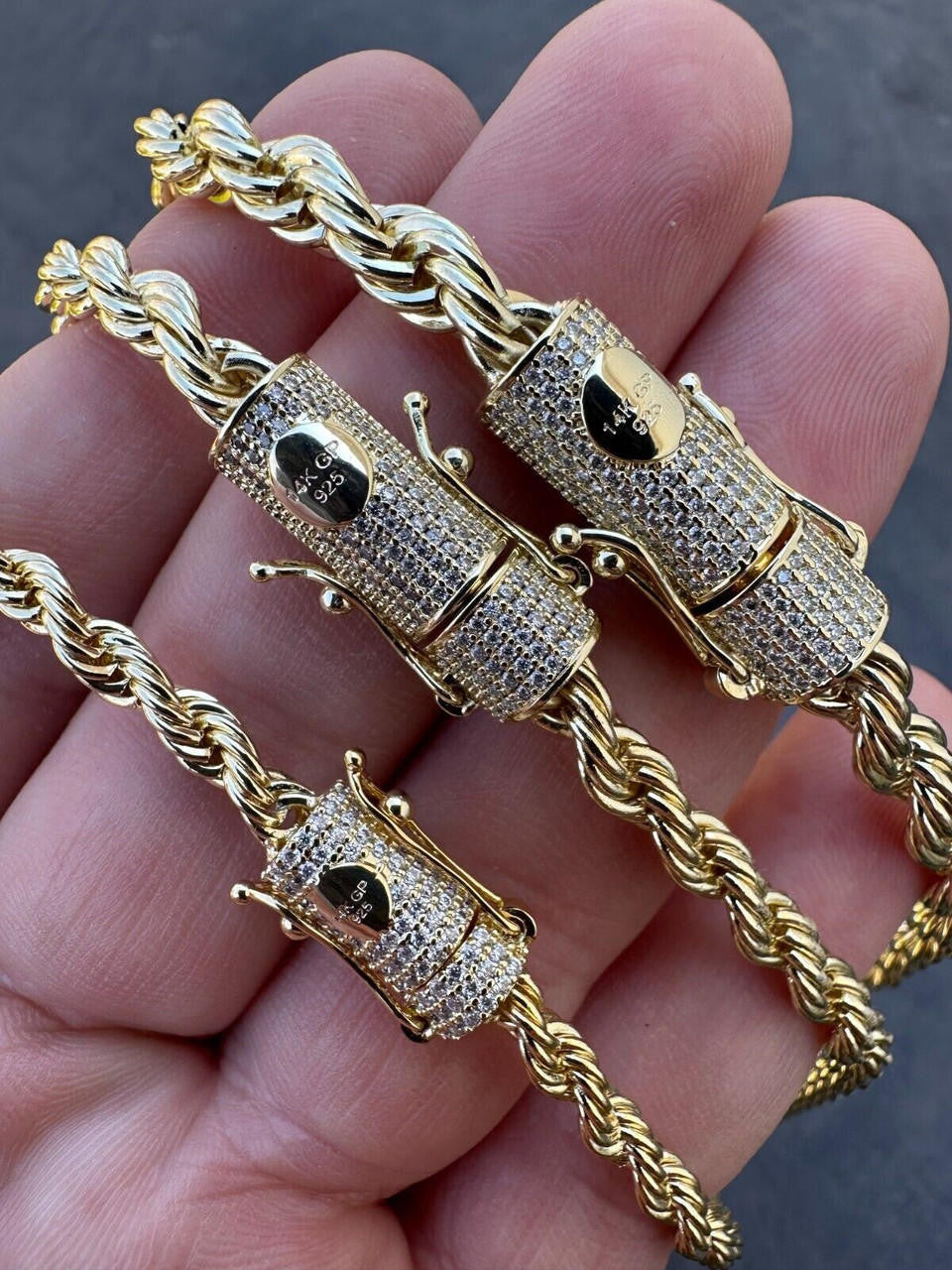 MOISSANITE CLASP Rope Chain Necklace - 14k Gold Plated Stainless Steel - 18"-30" - 4mm-6mm