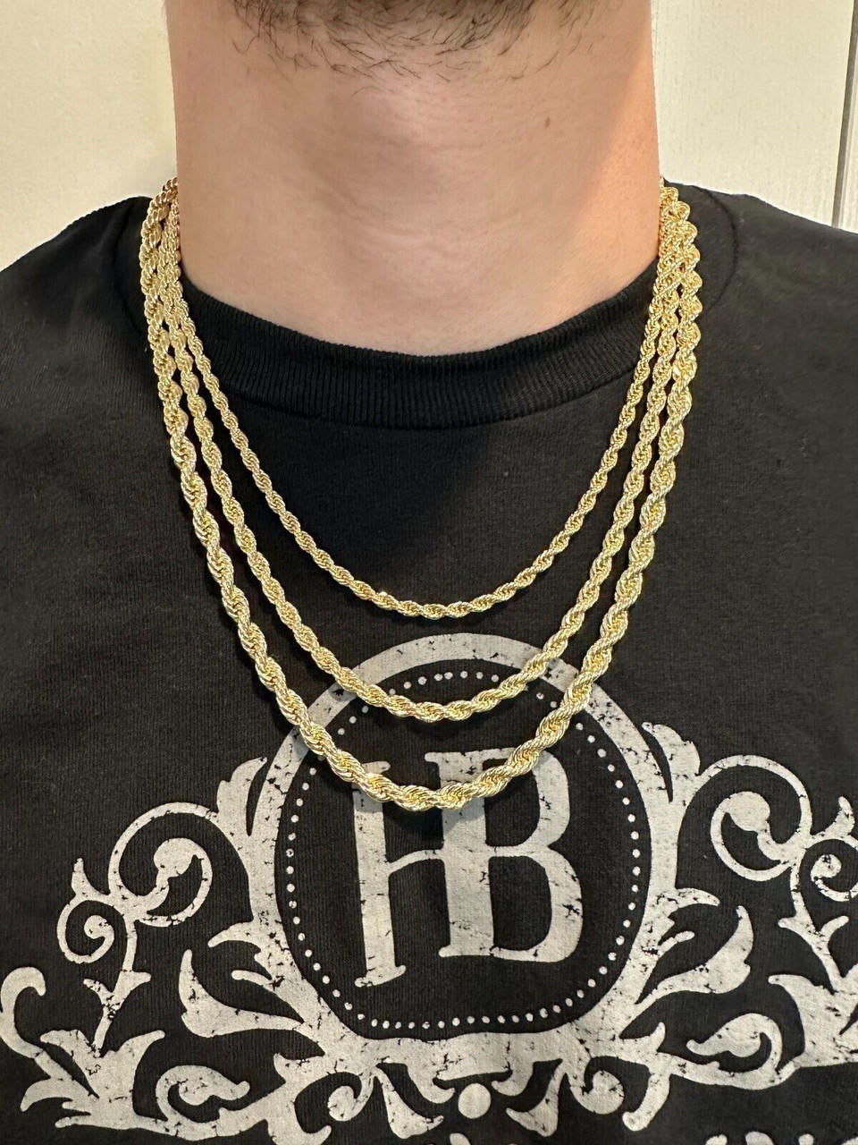 MOISSANITE CLASP Rope Chain Necklace - 14k Gold Plated Stainless Steel - 18"-30" - 4mm-6mm