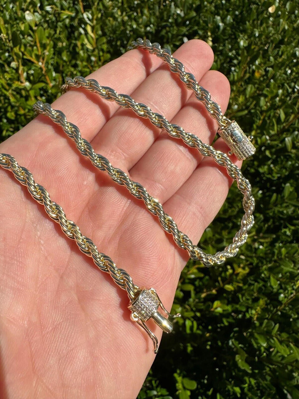 MOISSANITE CLASP Rope Chain Necklace - 14k Gold Plated Stainless Steel - 18"-30" - 4mm-6mm