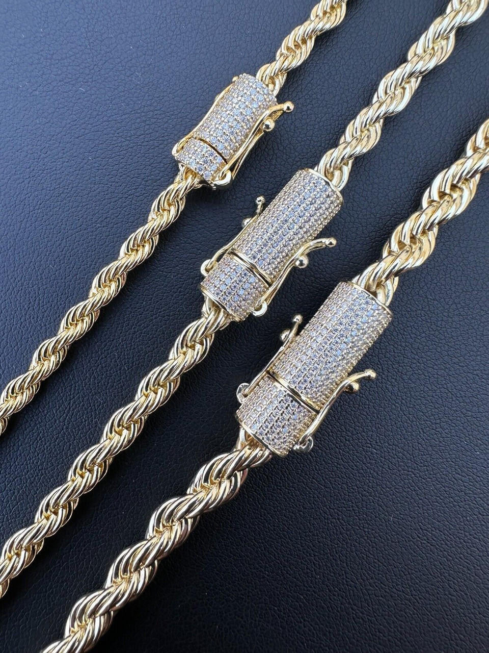 MOISSANITE CLASP Rope Chain Necklace - 14k Gold Plated Stainless Steel - 18"-30" - 4mm-6mm