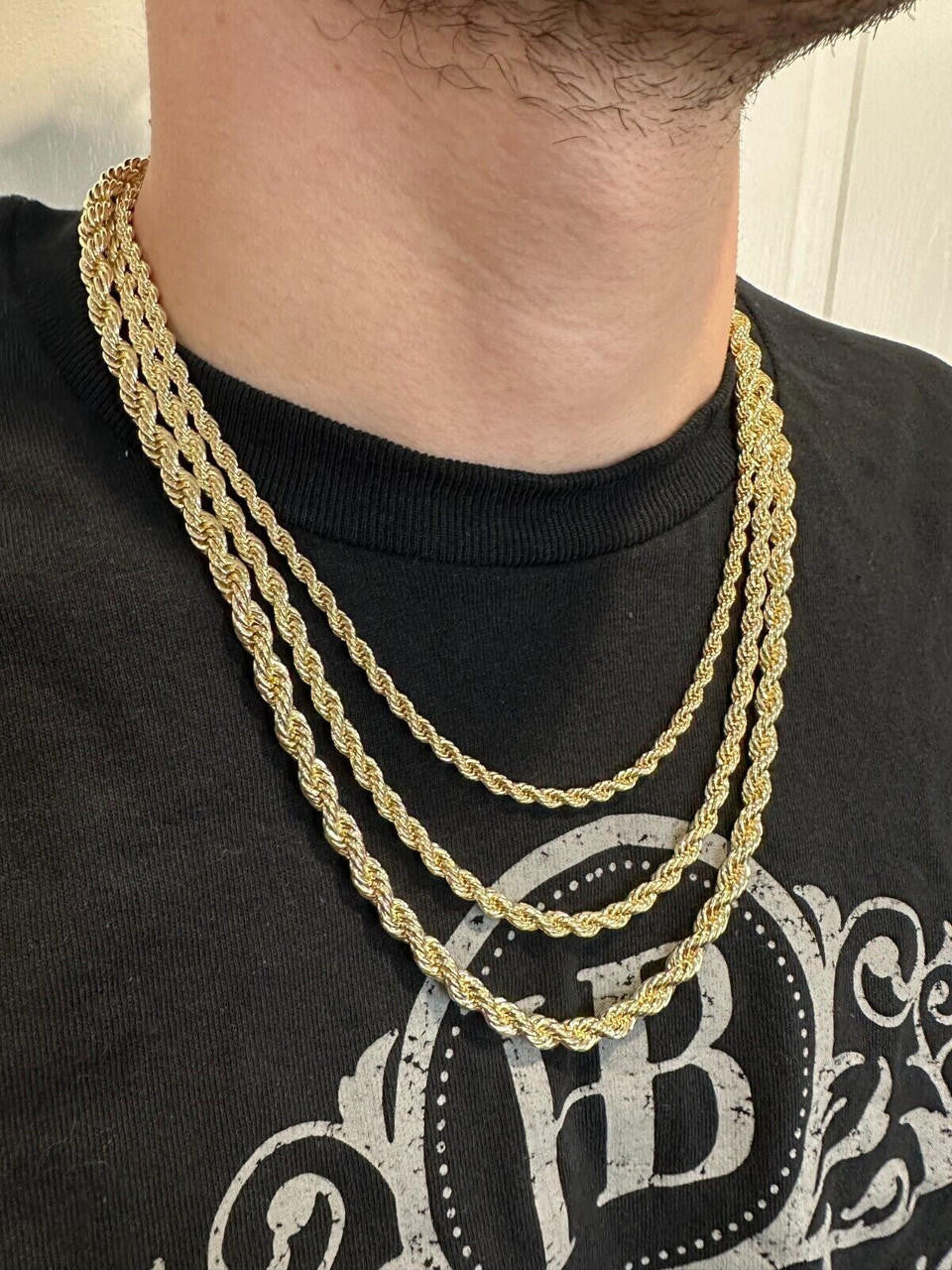 MOISSANITE CLASP Rope Chain Necklace - 14k Gold Plated Stainless Steel - 18"-30" - 4mm-6mm