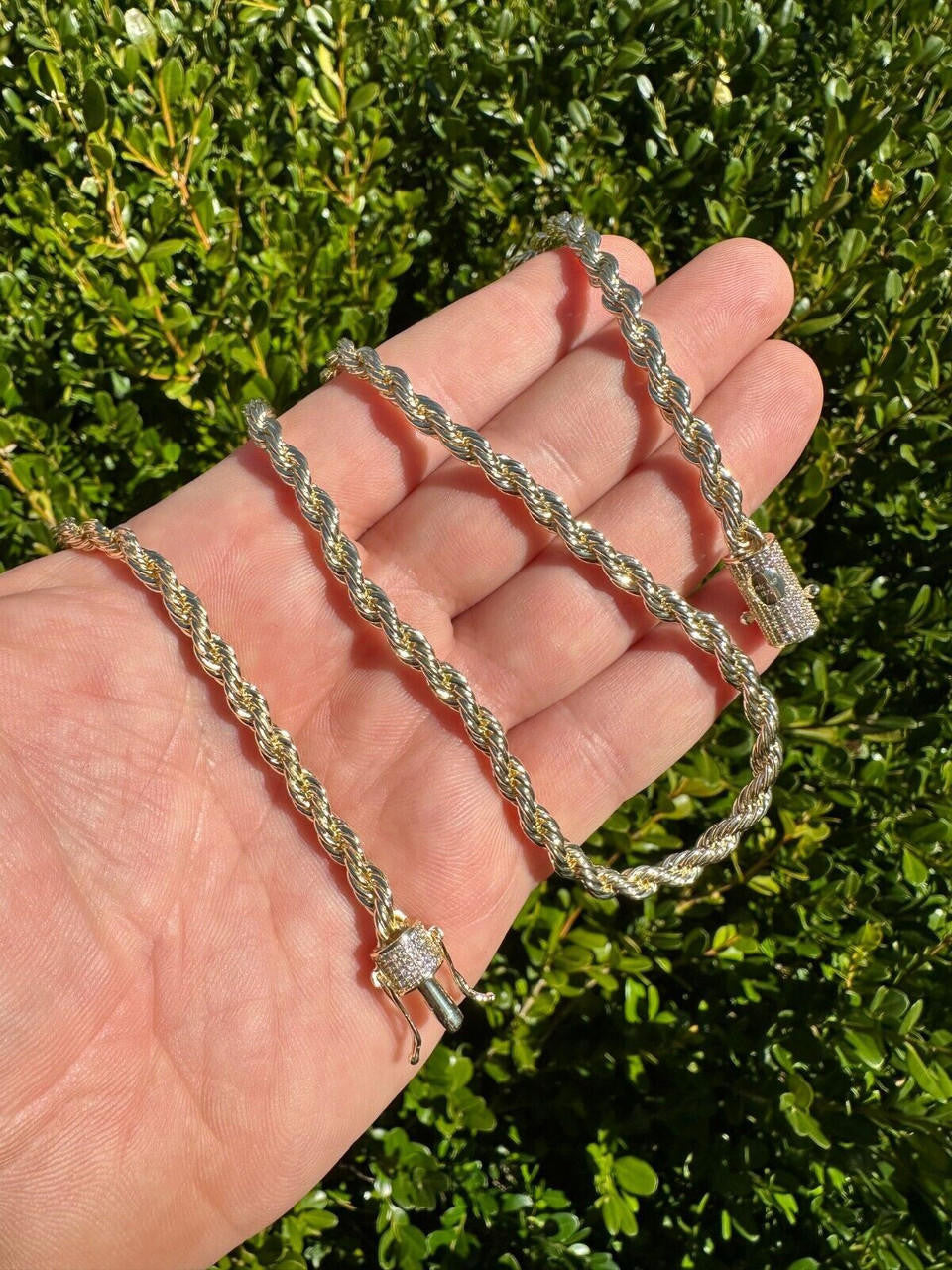 MOISSANITE CLASP Rope Chain Necklace - 14k Gold Plated Stainless Steel - 18"-30" - 4mm-6mm