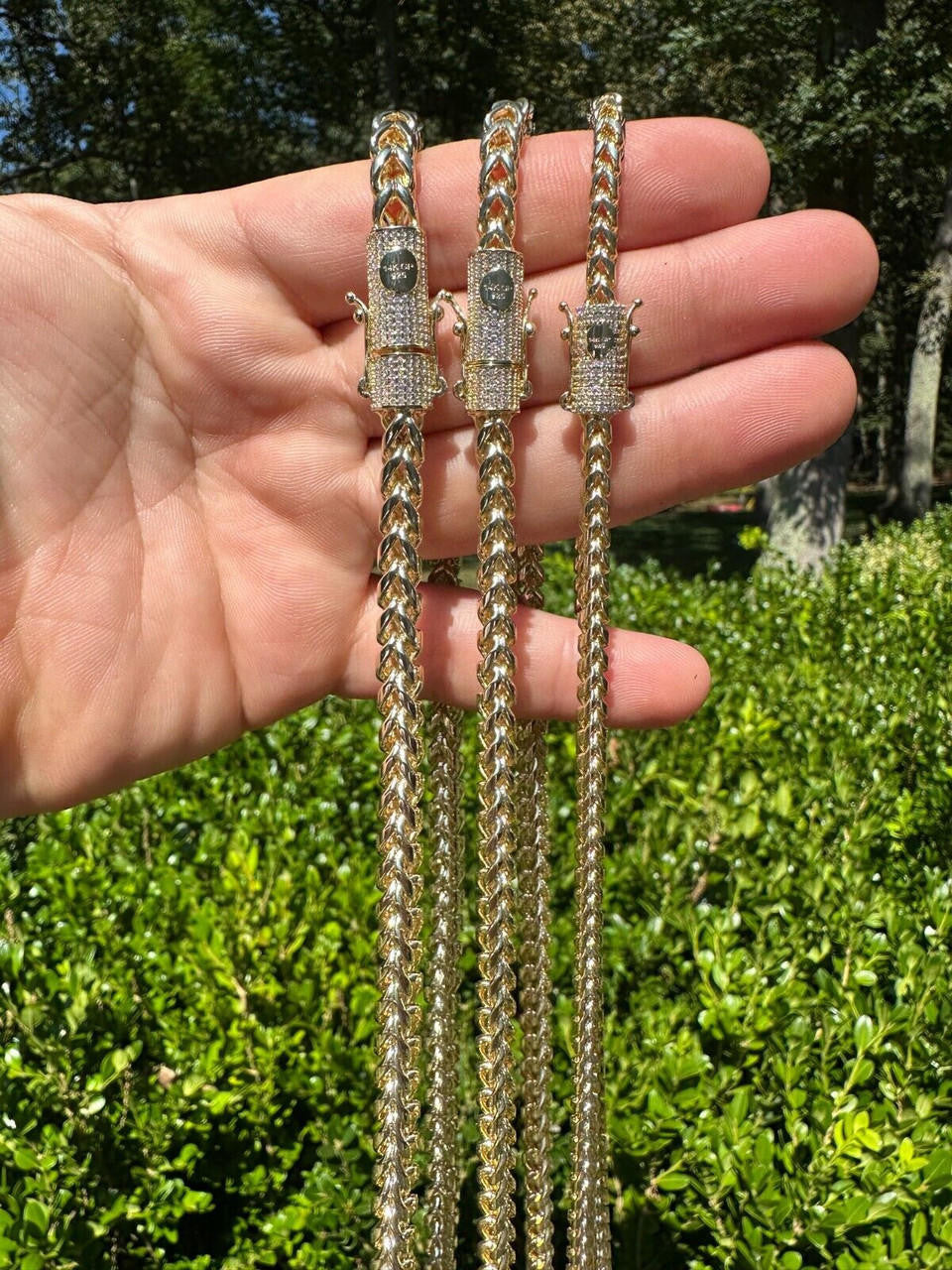 Iced MOISSANITE Clasp 14k Gold Stainless Steel Franco Chain Necklace Bracelet