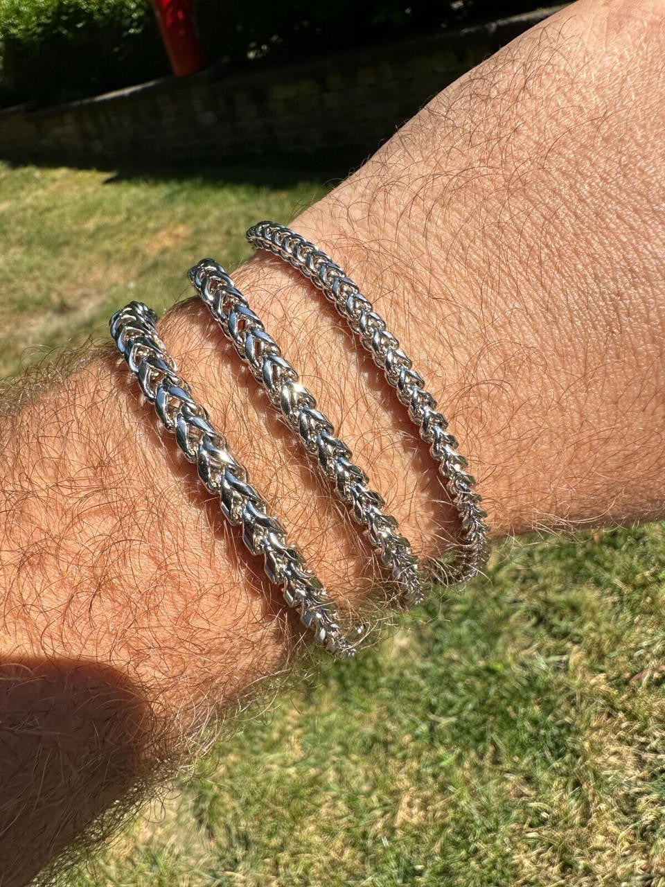 MOISSANITE CLASP Franco Bracelet - Stainless Steel W. 925 Silver Clasp - 7.5"-8.5" - 4mm-6mm