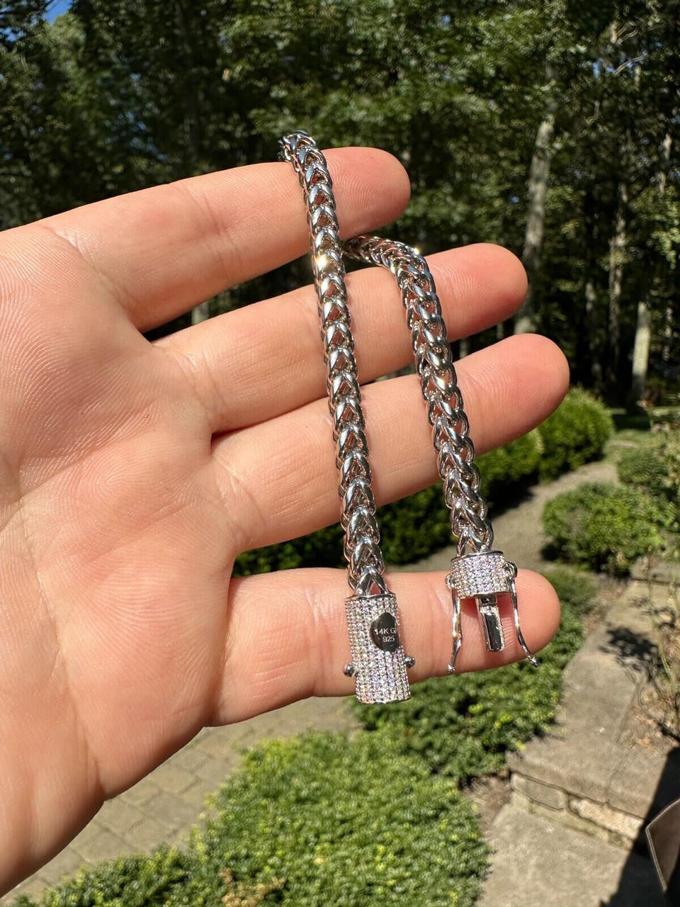 MOISSANITE CLASP Franco Bracelet - Stainless Steel W. 925 Silver Clasp - 7.5"-8.5" - 4mm-6mm