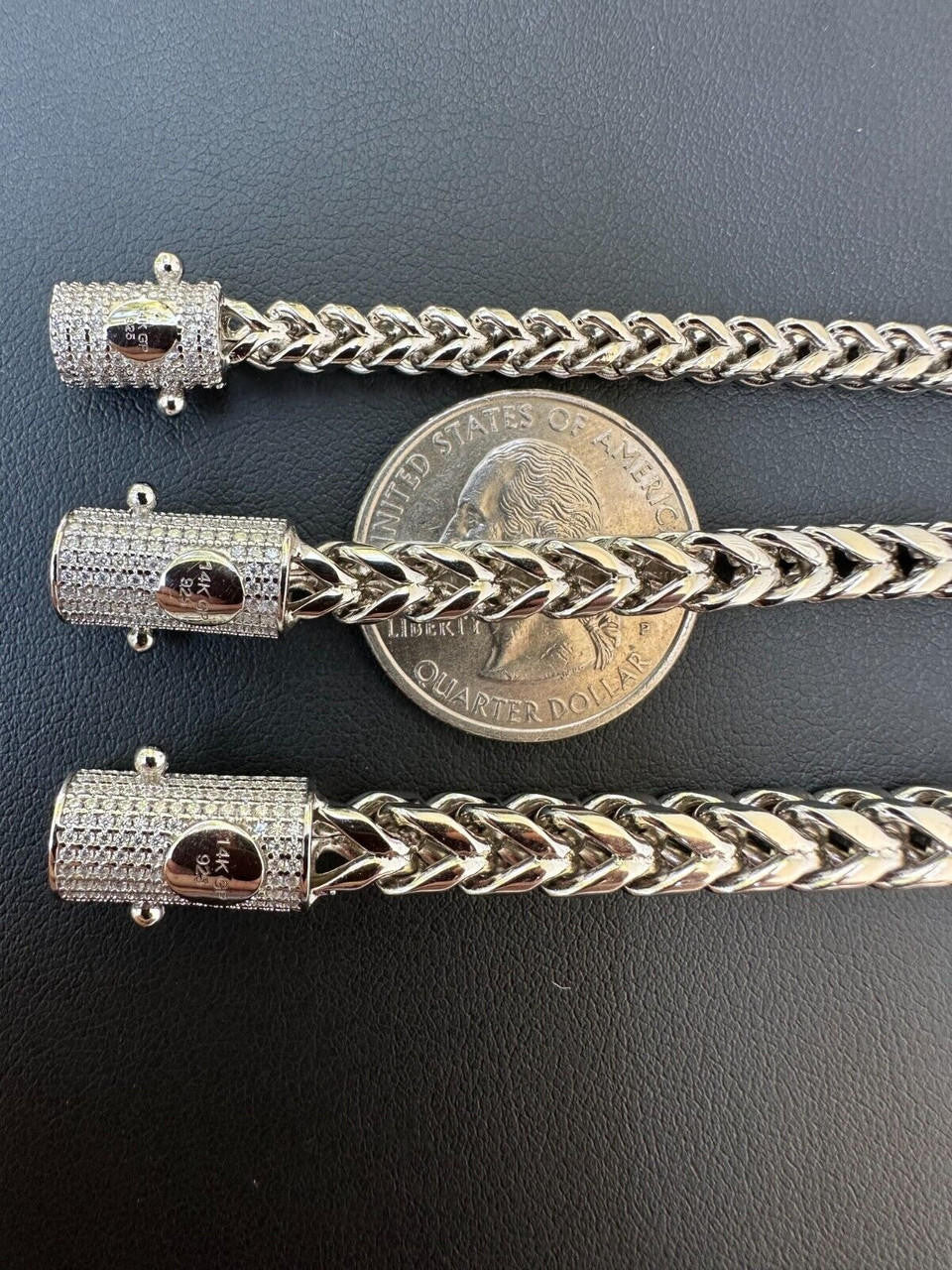 MOISSANITE CLASP Franco Bracelet - Stainless Steel W. 925 Silver Clasp - 7.5"-8.5" - 4mm-6mm