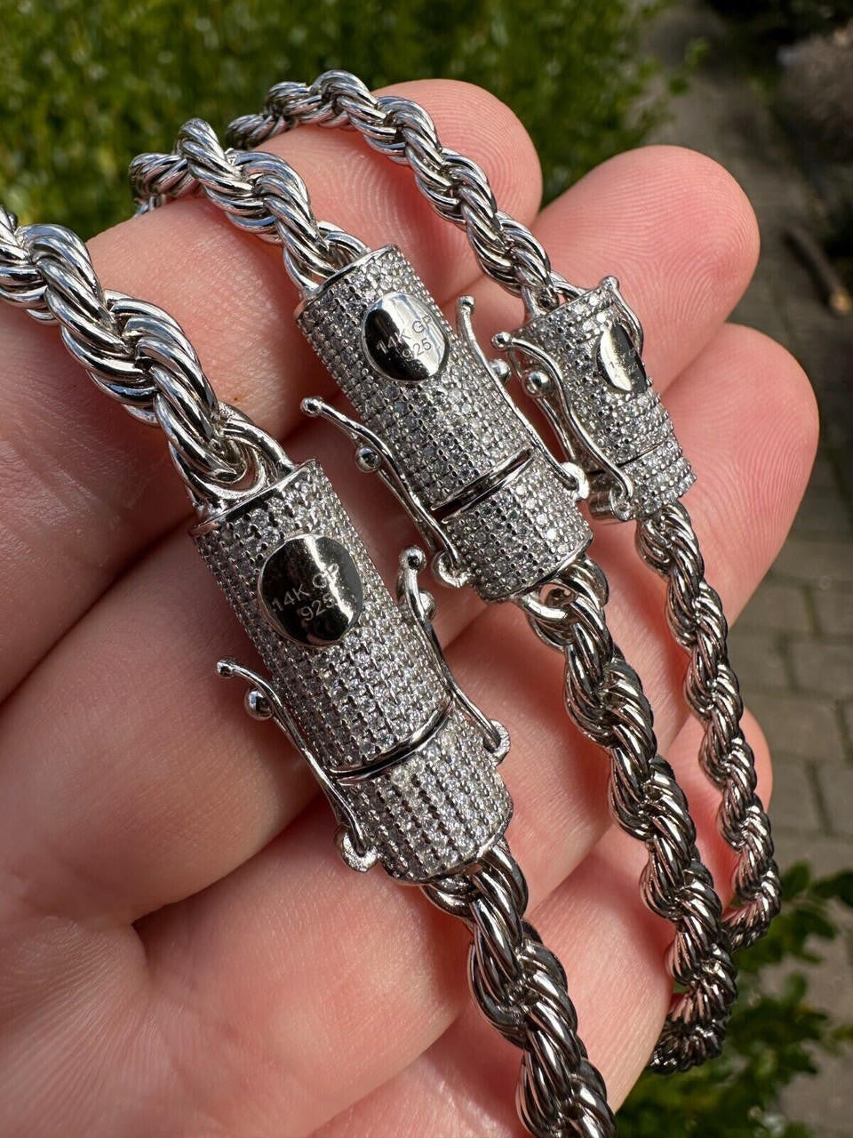 MOISSANITE CLASP Rope Bracelet - Stainless Steel W. 925 Silver Clasp - 7.5"-8.5" - 4mm-6mm