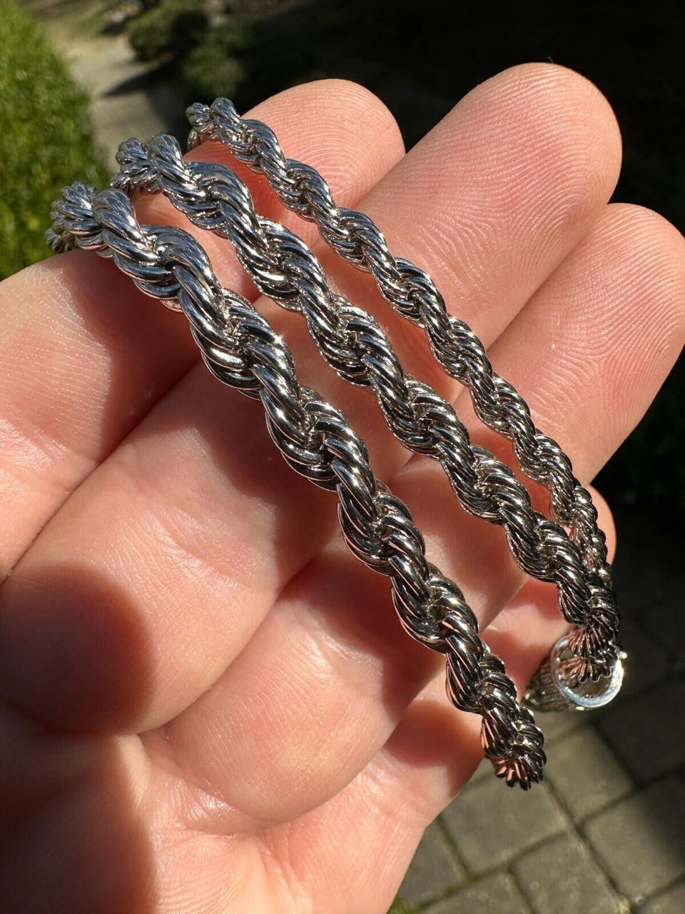 MOISSANITE CLASP Rope Bracelet - Stainless Steel W. 925 Silver Clasp - 7.5"-8.5" - 4mm-6mm