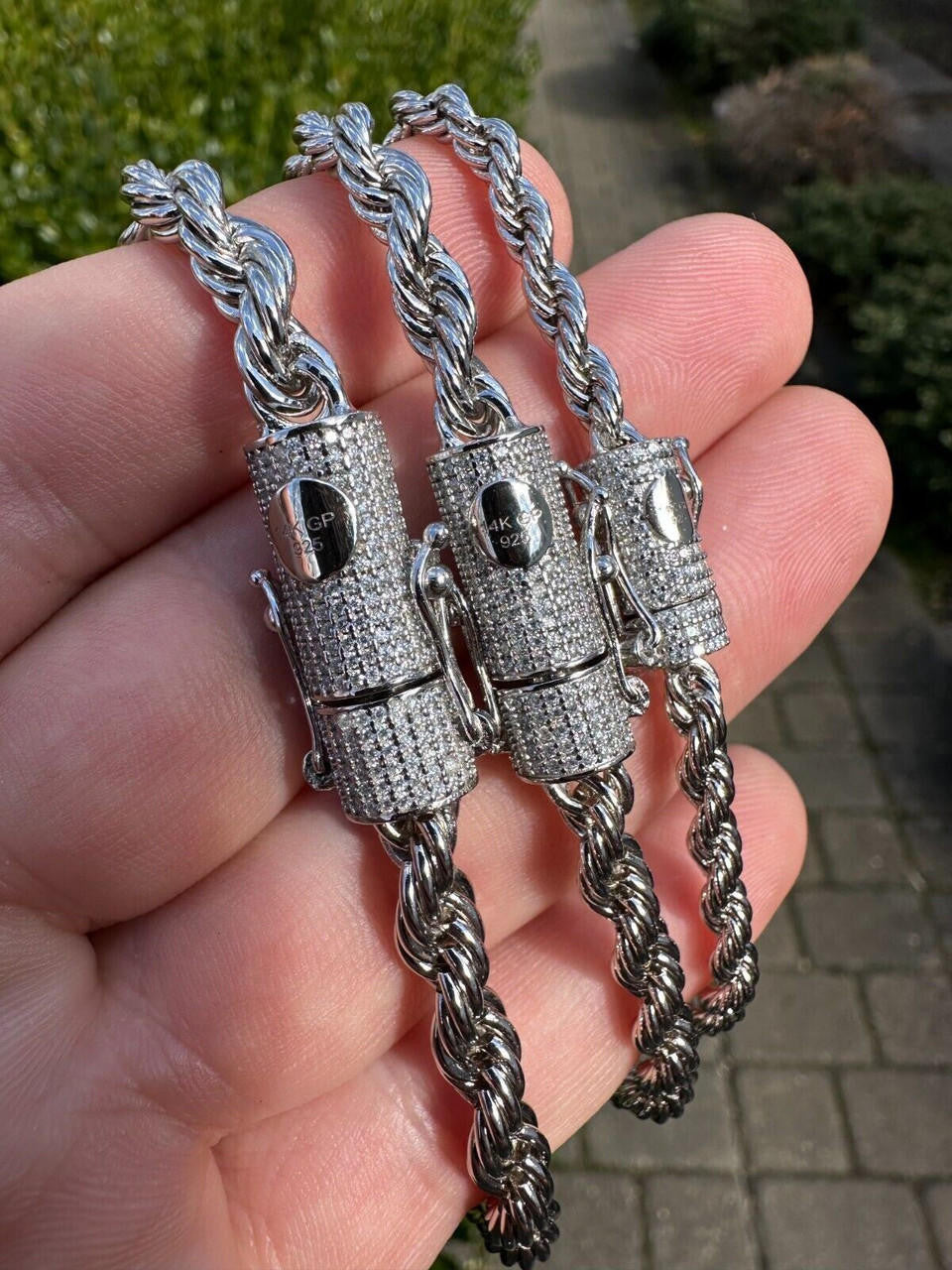 MOISSANITE CLASP Rope Bracelet - Stainless Steel W. 925 Silver Clasp - 7.5"-8.5" - 4mm-6mm