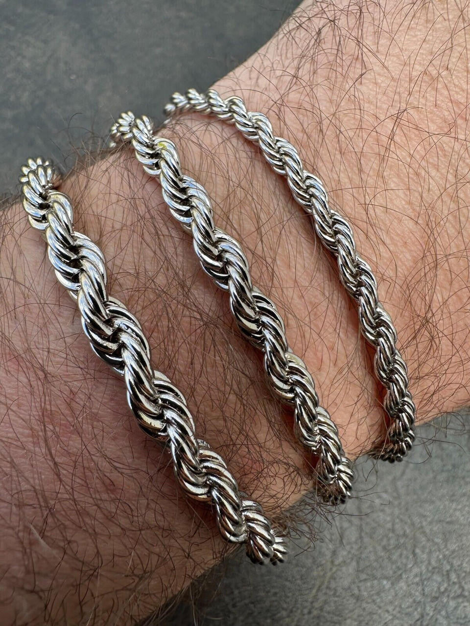MOISSANITE CLASP Rope Bracelet - Stainless Steel W. 925 Silver Clasp - 7.5"-8.5" - 4mm-6mm