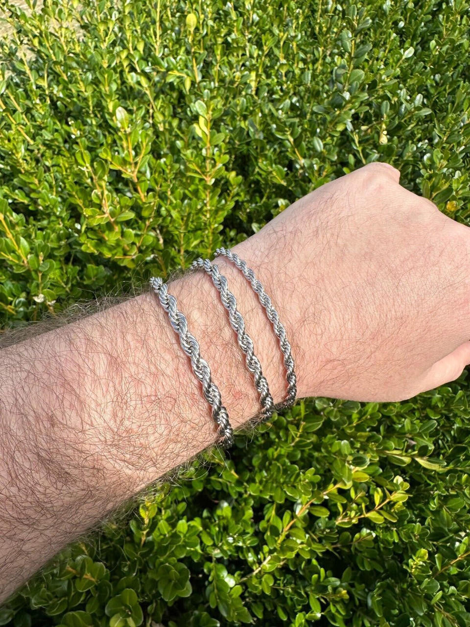 MOISSANITE CLASP Rope Bracelet - Stainless Steel W. 925 Silver Clasp - 7.5"-8.5" - 4mm-6mm