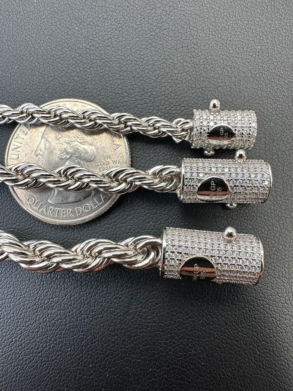 MOISSANITE CLASP Rope Bracelet - Stainless Steel W. 925 Silver Clasp - 7.5"-8.5" - 4mm-6mm