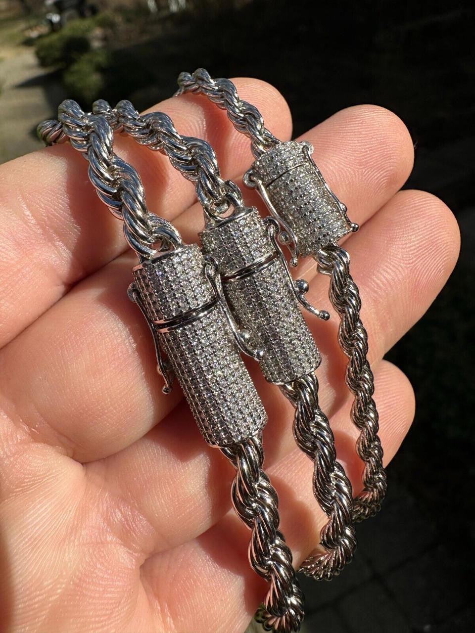 MOISSANITE CLASP Rope Bracelet - Stainless Steel W. 925 Silver Clasp - 7.5"-8.5" - 4mm-6mm