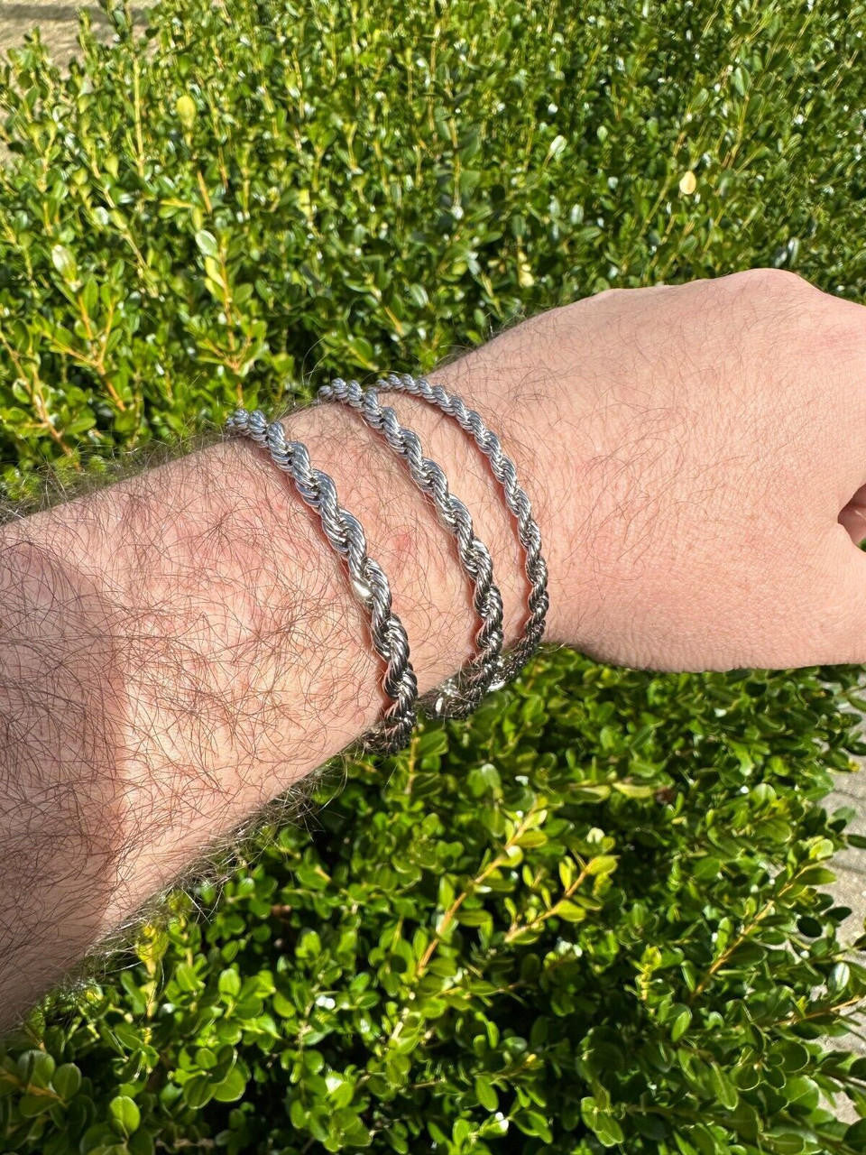 MOISSANITE CLASP Rope Bracelet - Stainless Steel W. 925 Silver Clasp - 7.5"-8.5" - 4mm-6mm