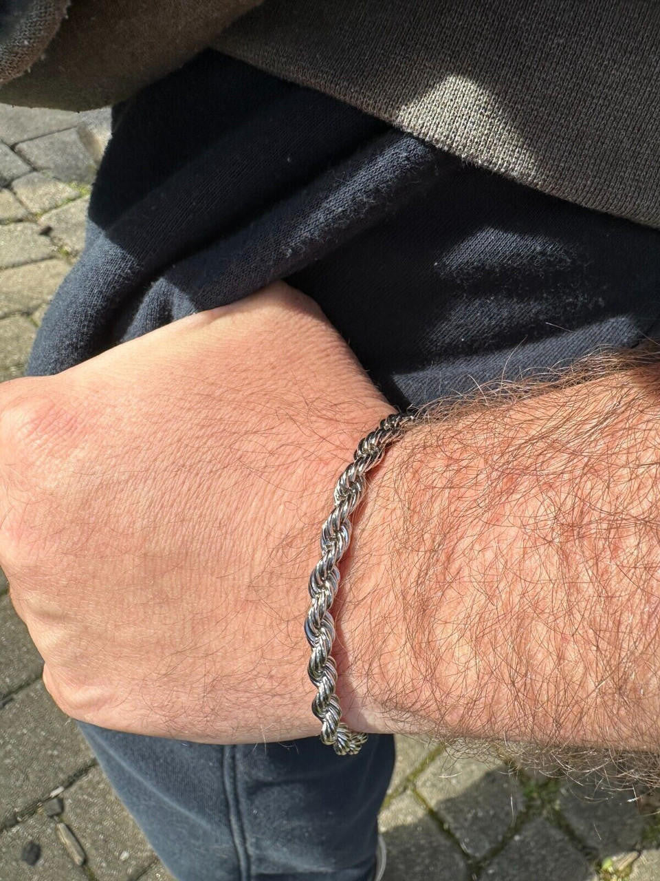 MOISSANITE CLASP Rope Bracelet - Stainless Steel W. 925 Silver Clasp - 7.5"-8.5" - 4mm-6mm