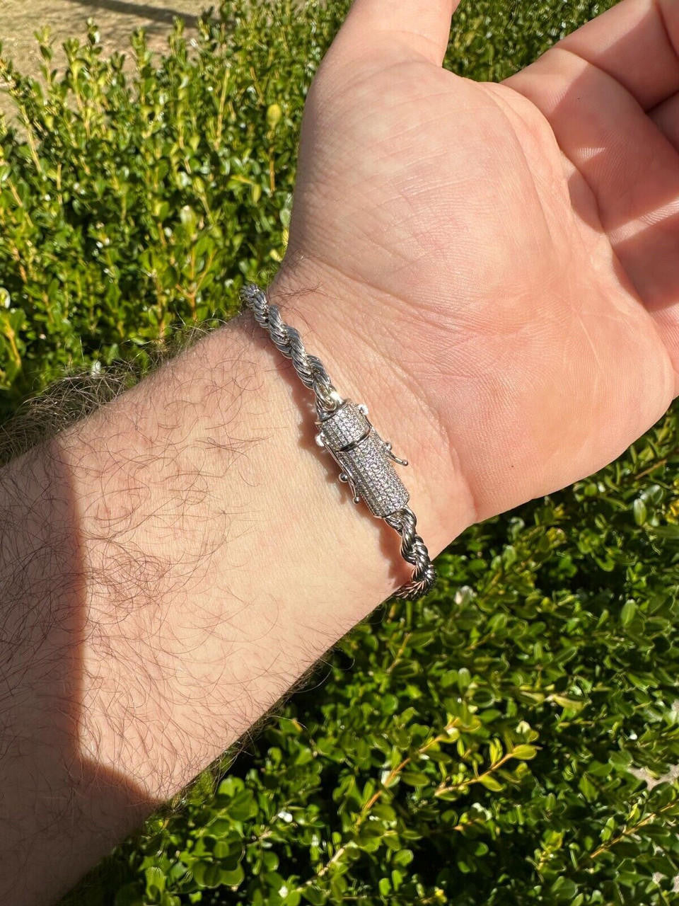 MOISSANITE CLASP Rope Bracelet - Stainless Steel W. 925 Silver Clasp - 7.5"-8.5" - 4mm-6mm