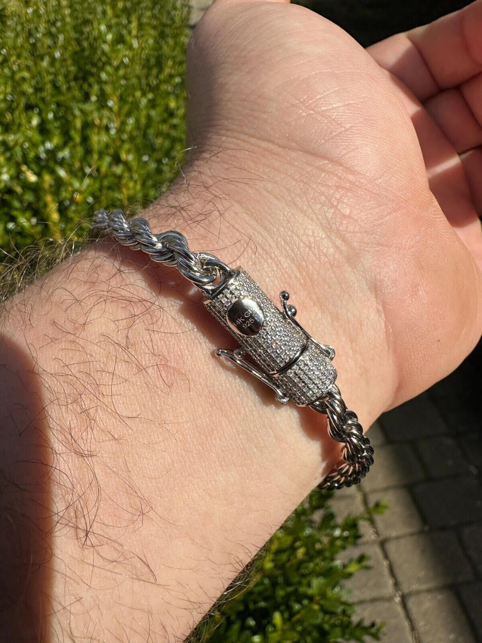 MOISSANITE CLASP Rope Bracelet - Stainless Steel W. 925 Silver Clasp - 7.5"-8.5" - 4mm-6mm